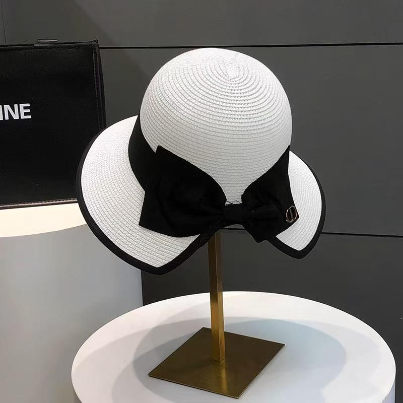 Lace Bow Straw Hat Women's Summer French Large Brim Sunscreen Hat Seaside Beach Vacation Sun Hat