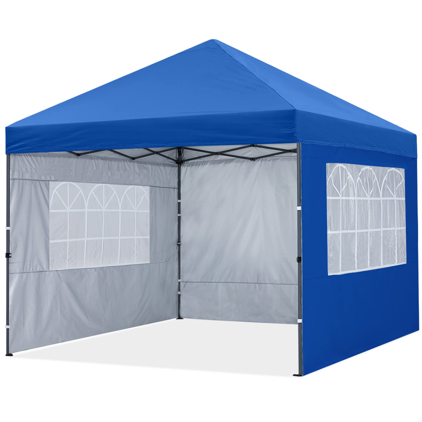 

MASTERCANOPY Брезентовий намет One-Touch із простирадлами з боку вікна CurtainSide Set із 4 сталевих рам для зовнішнього використання, які легко зібрати для комерційного кемпінгу (3M, синій)