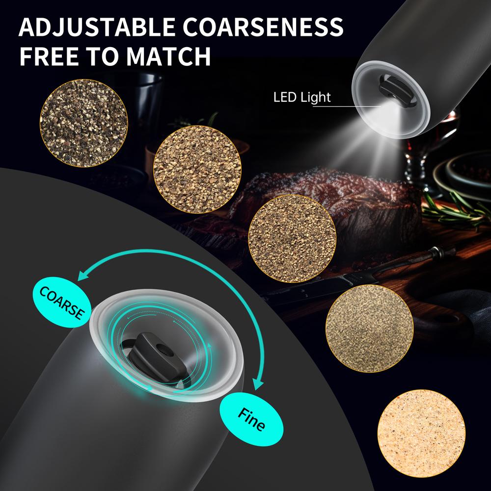 176ml Gravity Electric Salt and Pepper Grinder Set Automatic Shakers Mill Grinder Adjustable Coarseness One Hand Operation