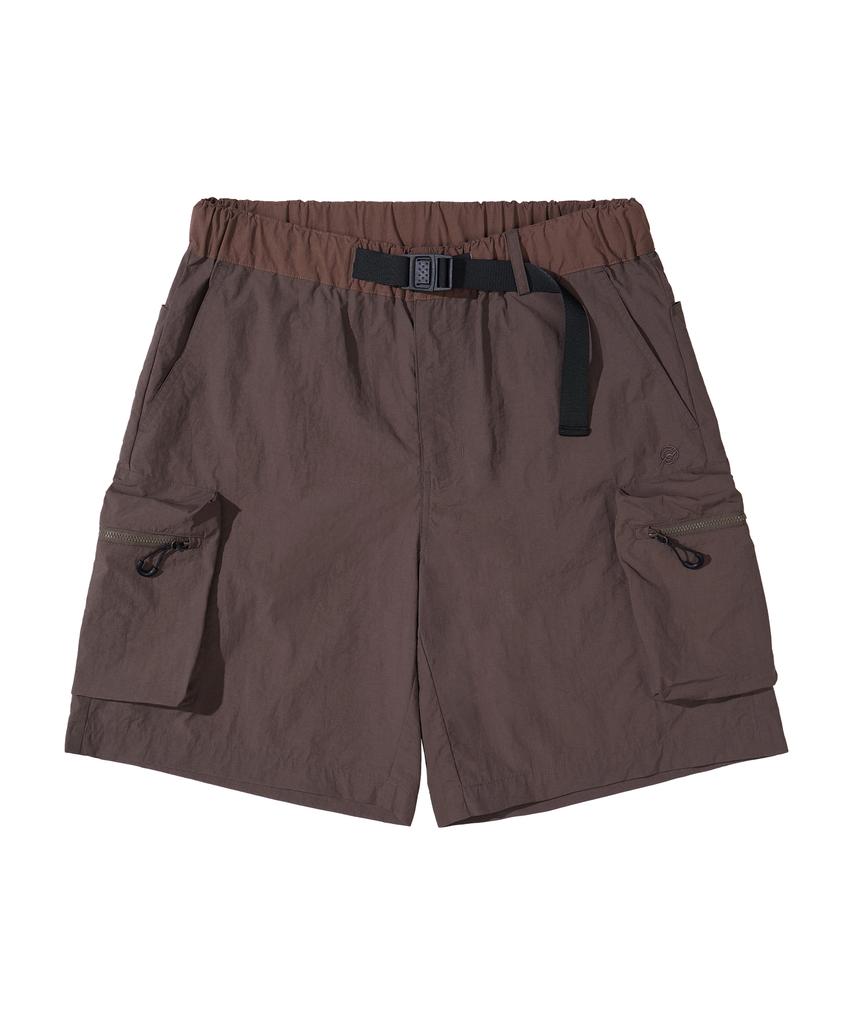 Kallapataleu Nylon Belted Back Out Pocket Cargo Pocket Shorts - Brown