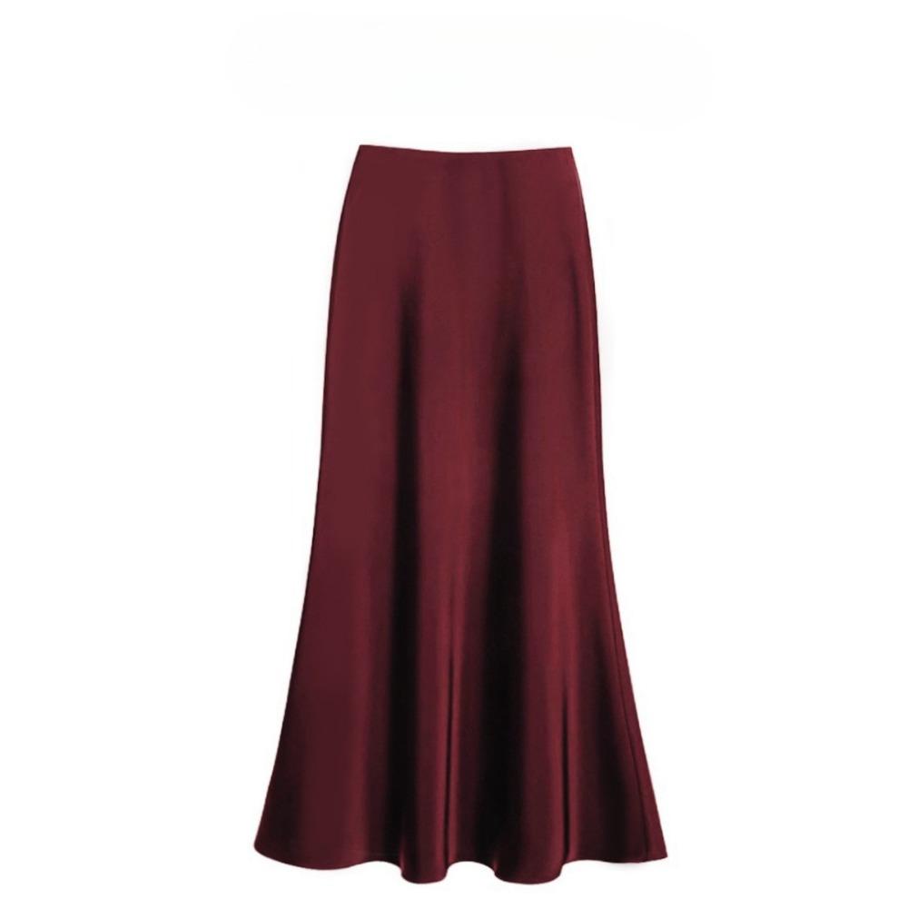 Women's High Waist Glossy Satin Mermaid Midi Skirt