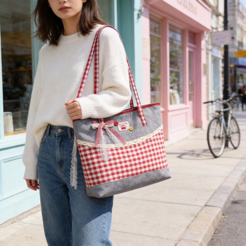 Denim Bag With Contrast Color Design For Daily Use And Students