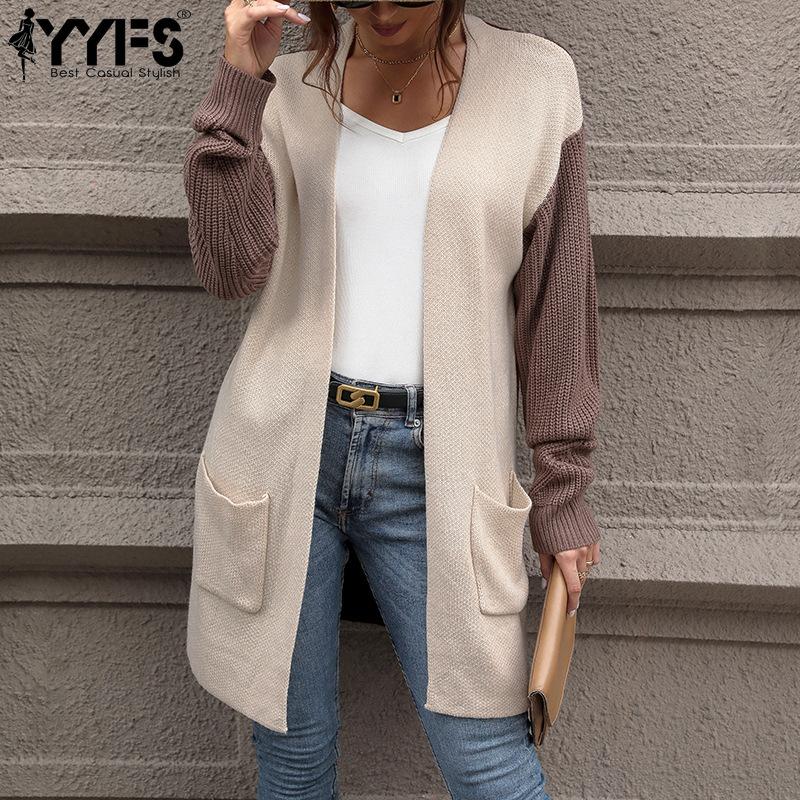 YYFS Women's Fashion Casual Fall Winter Colour Block Print Long Sleeve Sweaters