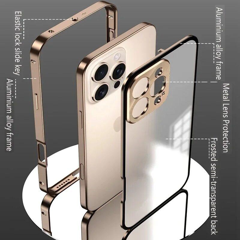 Magnetyczne Etui do iPhone 16 Pro Max 15 14 Plus 13 12 Magsafe Metalowa Sprężyna Odporne na Wstrząsy Stop Aluminium Ochrona Obiektywu Matowe Plecy Zderzaki Telefonu