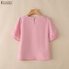 ZANZEA Blusa da donna casual a girocollo, tinta unita, manica corta larga