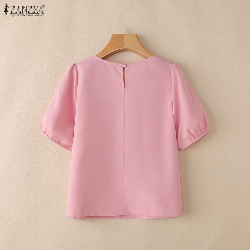 ZANZEA Blusa da donna casual a girocollo, tinta unita, manica corta larga