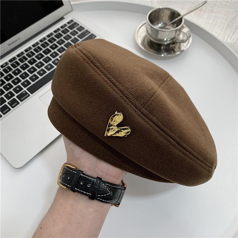 Cotton Soft Winter Beret Women Heart Metal Detail Cozy Sweet And