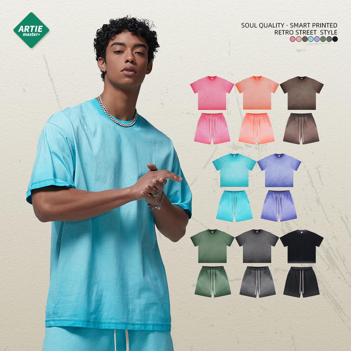 

ARTIE Unisex Retro Summer 2025 - Trendy Washed Short-Sleeved Suit and Shorts Set M