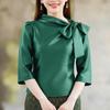 Women Casual Bows Collar 3/4 Sleeve Elegant Blouse