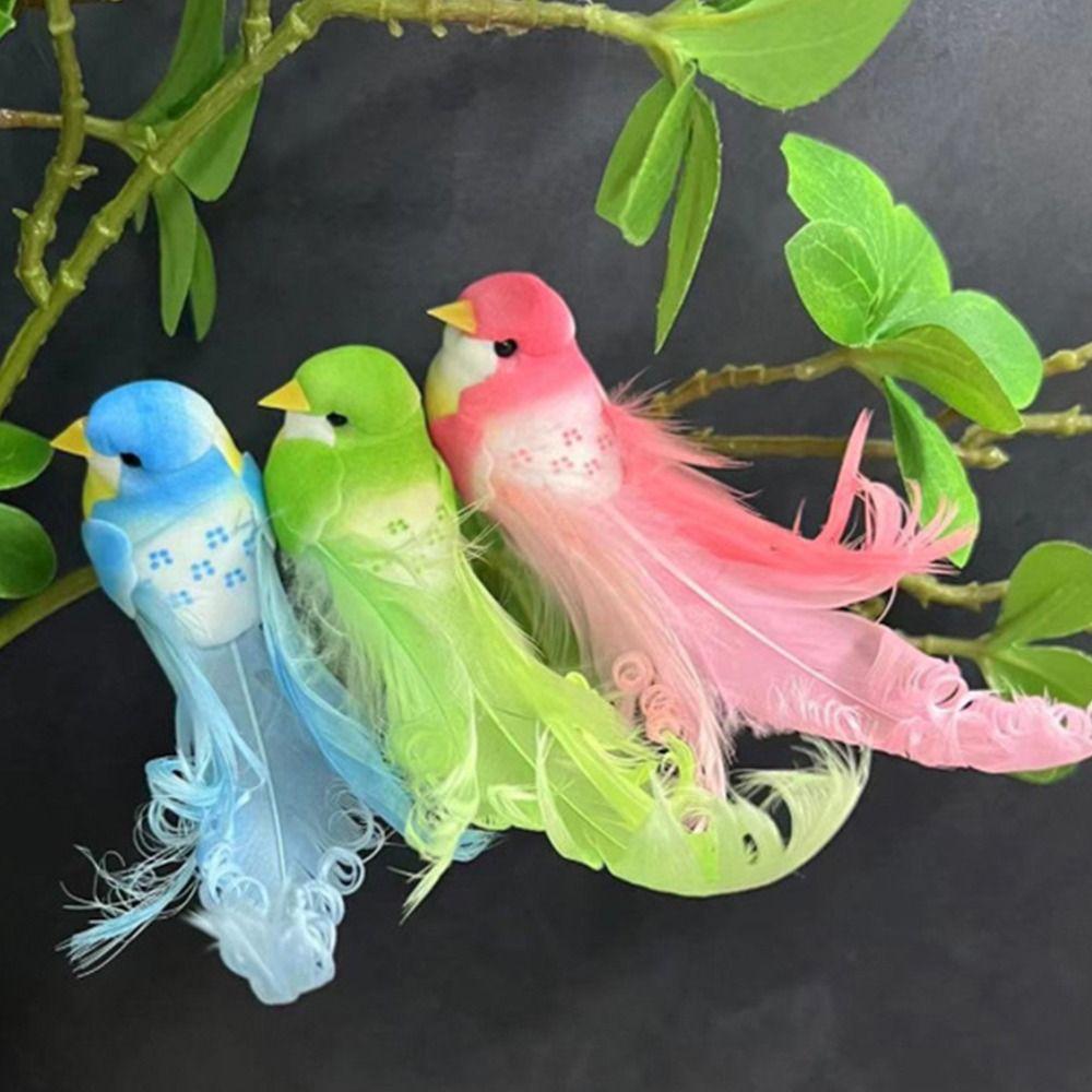 Long Tail Simulation Bird Six Colors Curly Feather Curly Bird Garden Backyard Foam Material Bird Figurines Home Garden