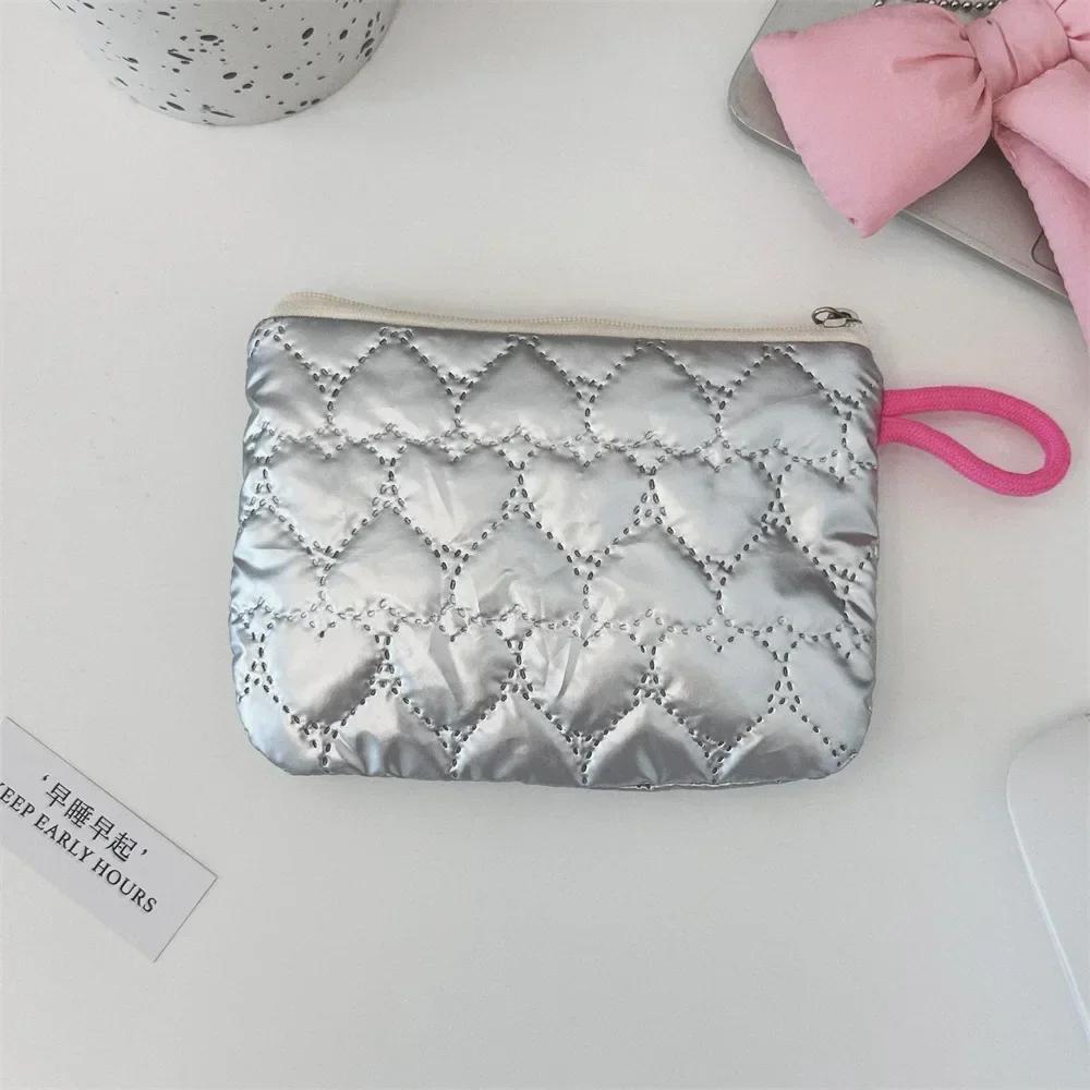 

Korean Quilted PU Love Bow Cosmetic Bag Skincare Products Pouch Inner Pocket Multi-function Makeup Lipstick Storage Bag Handbag