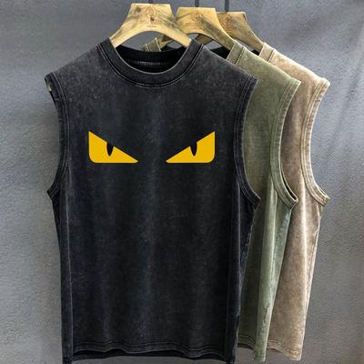 Vintage Washed Cracked Eye Graphic Oversized Sleeveless Vest Summer Men's Tank Tops Women's Gym Y2k Clothes Summer