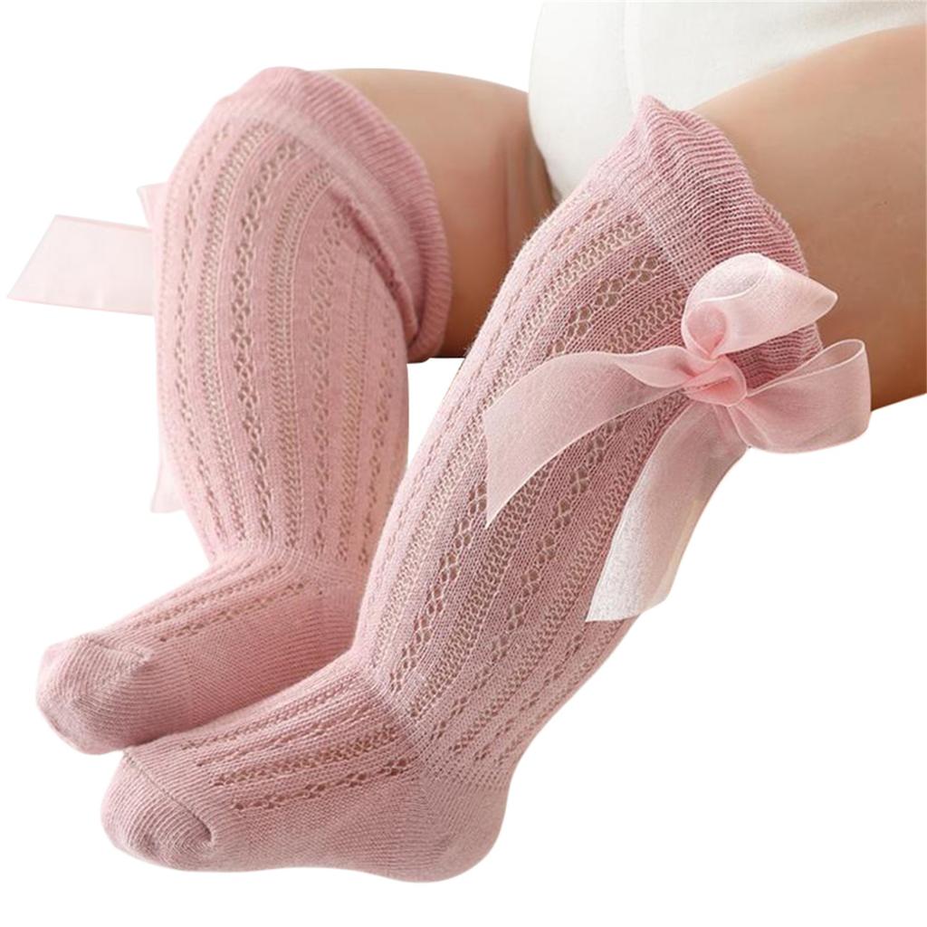 Säugling Baby Mädchen Lange Strümpfe Prinzessin Einfarbig Niedliche Schleife Atmungsaktiv Lockere Mündungssocken Überknie-Socken 0-24M