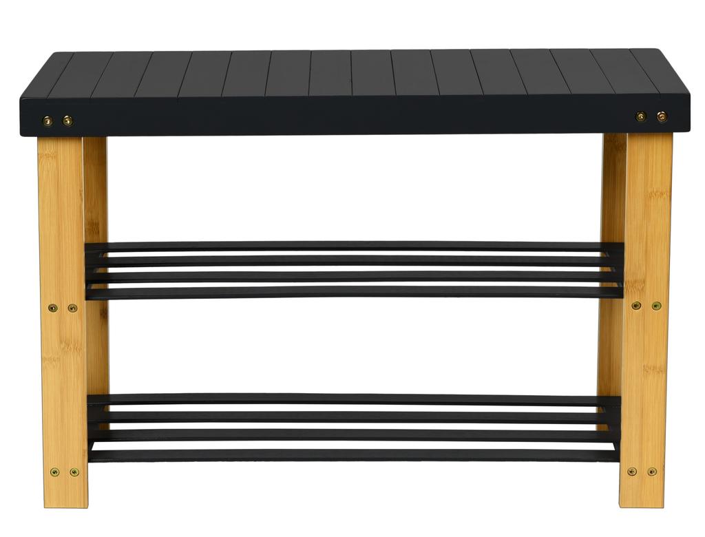 Milos Shoe Rack Bench With Shelves - Black