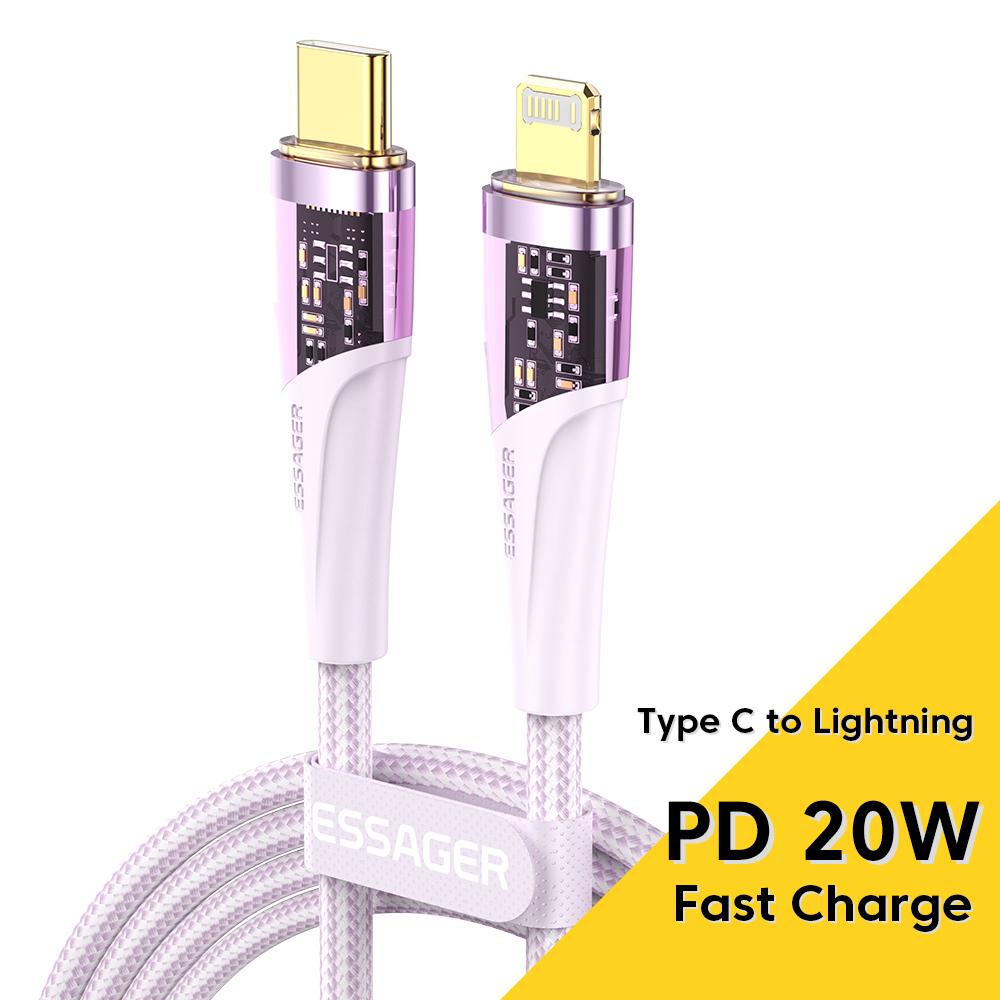 Cabo USB Essager para iPhone 13 12 11 Pro Max XS Xr 8 7 6 PD Cabo de carregamento rápido para iPad Pro Air 20W Tipo C Cabo Carregador