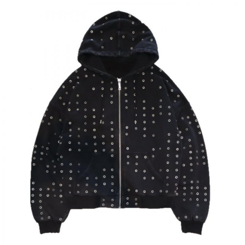 Sudadera con capucha y cremallera extragrande para mujer con detalle de corte circular Streetwear Casual Top de manga larga