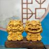 Natural Solid Wood Feng Shui Little Lion Lucky Mini Statue Cute Home Room Office Car Decorations  Featured Mascot A Pair