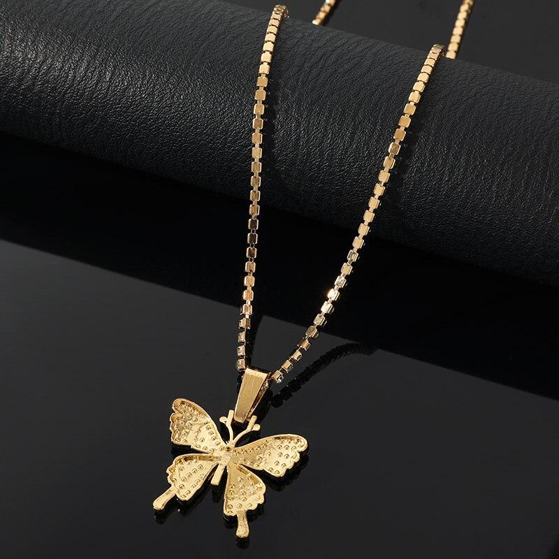 2PCS Gold-color and Silver-plated Necklace Small Fresh Butterfly Pendant with Full Diamonds Clavicle Jewelry