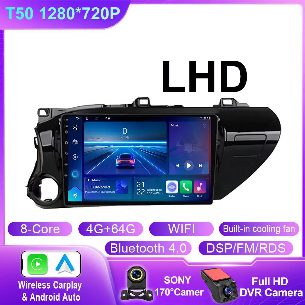 Android 14 Carplay Car Radio For Toyota HILUX REVO VIGO IMV 2016 2017 Navigation GPS Multimedia Player WiFi+4G Stereo Video BT