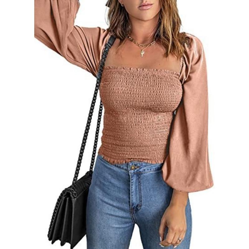 

YYFS Women s Fashion Casual Solid Color Print Spring Autumn Long Sleeve Square Collar Blouses & Shirts XXL