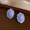 Purple Drip Oil Leaf Lace Stud Earrings - Luxury Retro Niche High-End Versatile Earrings for Women