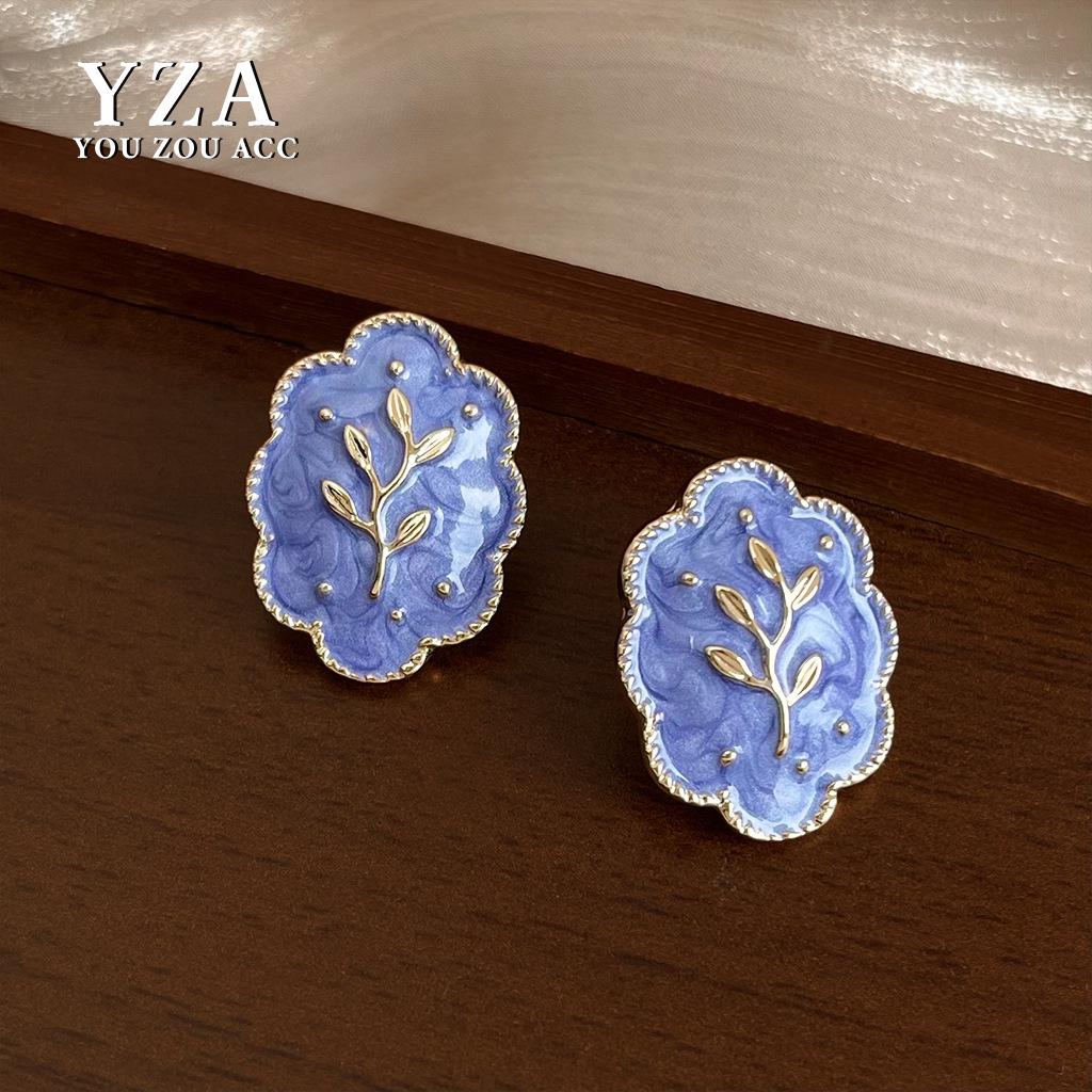 Purple Drip Oil Leaf Lace Stud Earrings - Luxury Retro Niche High-End Versatile Earrings for Women