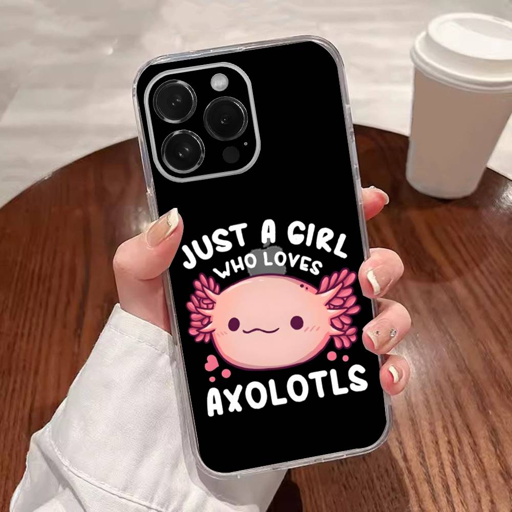 Funda Linda de Axolote para Teléfono para iPhone 16,15,14,13,12,11 Plus,Pro,Max,XR,XS,Plus,E,SE4,Mini Cubierta Transparente
