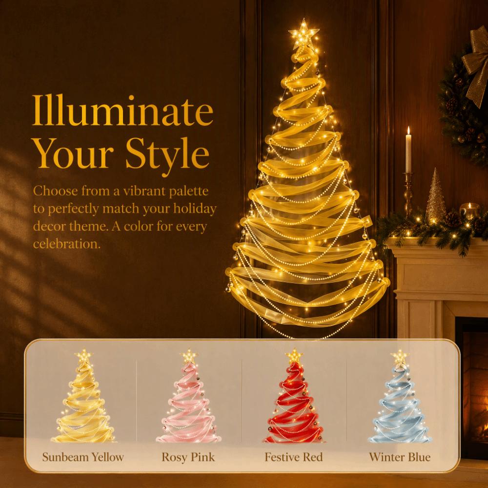 Reusable DIY Xmas Tree Pearls String Christmas Decor Ribbon Christmas Tree Glass Tiles