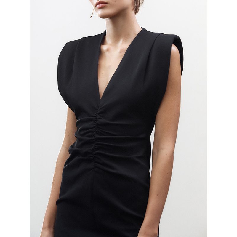 Za2025 Summer New Product Women's Clothes Elegant Closing Belt Padded Shoulder Midi Skirt Dress 2371402 800