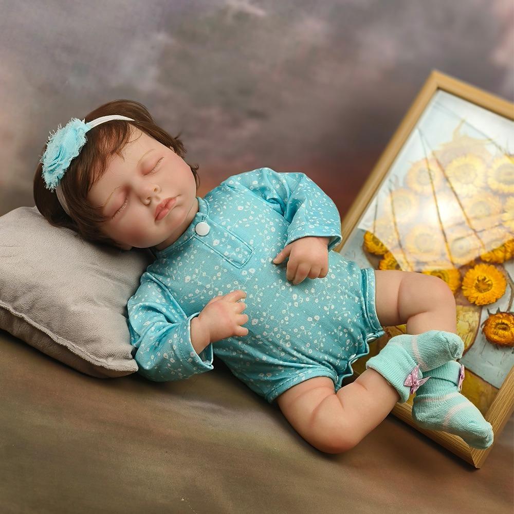 Handmade 3D Painted Skin Reborn Baby Doll LouLou 19''49cm Soft Touch Cloth Body Simulation Doll with Rooted Hair Realistic Sleeping Bebe Newborn Dolls