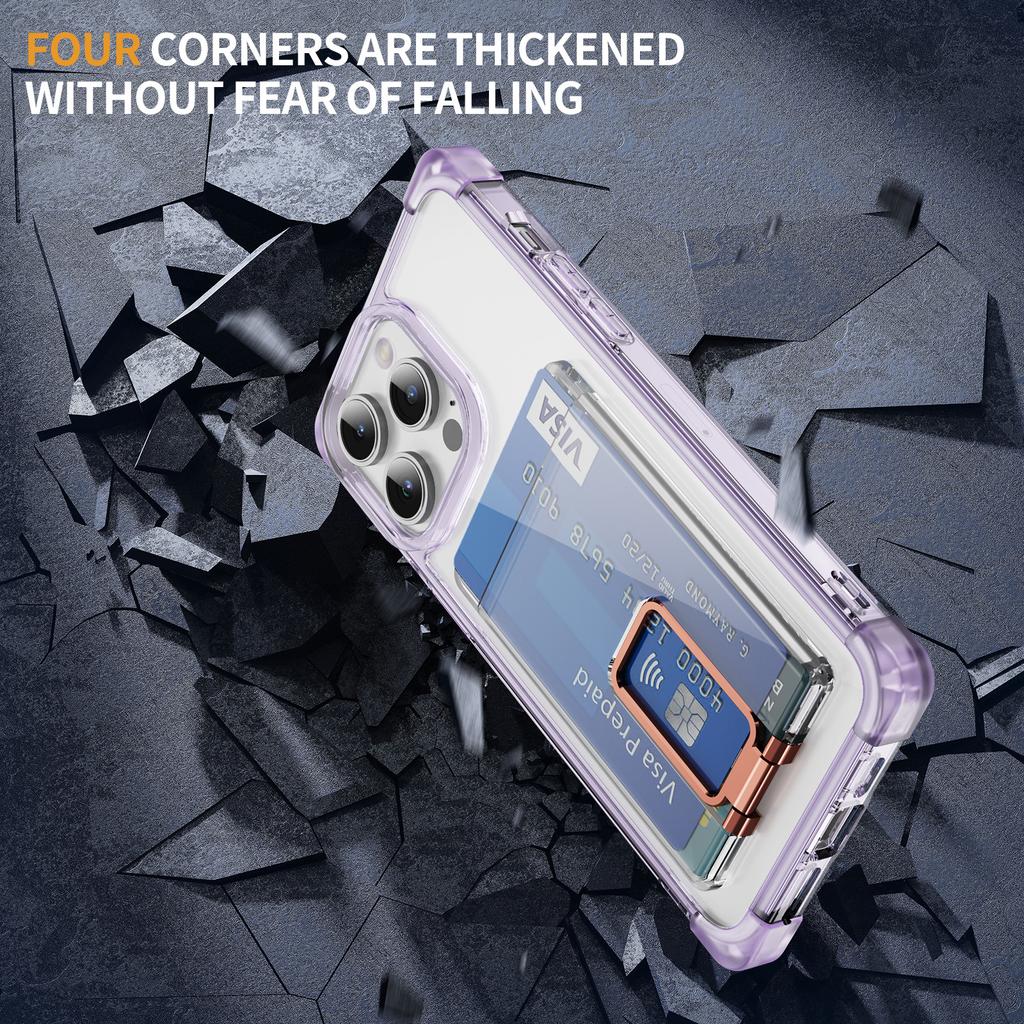For iPhone 15 Pro Max Case Reinforced Corners TPU + Acrylic Phone Cover with Kickstand Card Holder