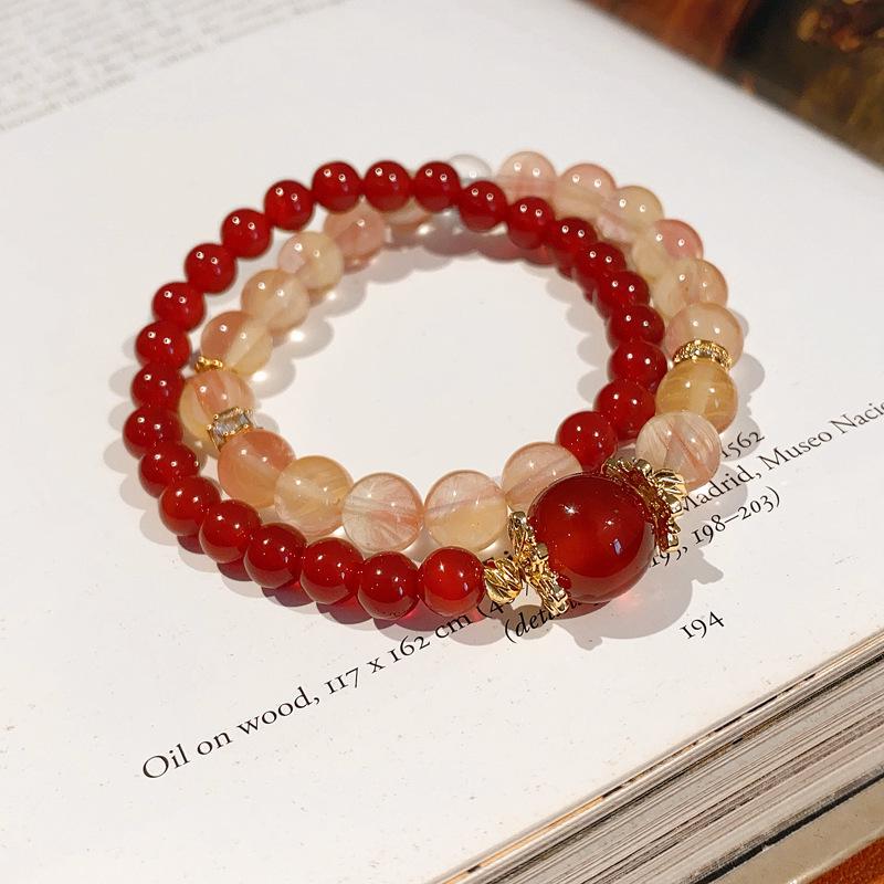 Natural Crystal Beaded Bracelet: Yellow & White Retro Wenwan Style, Light Luxury, High-End Jewelry
