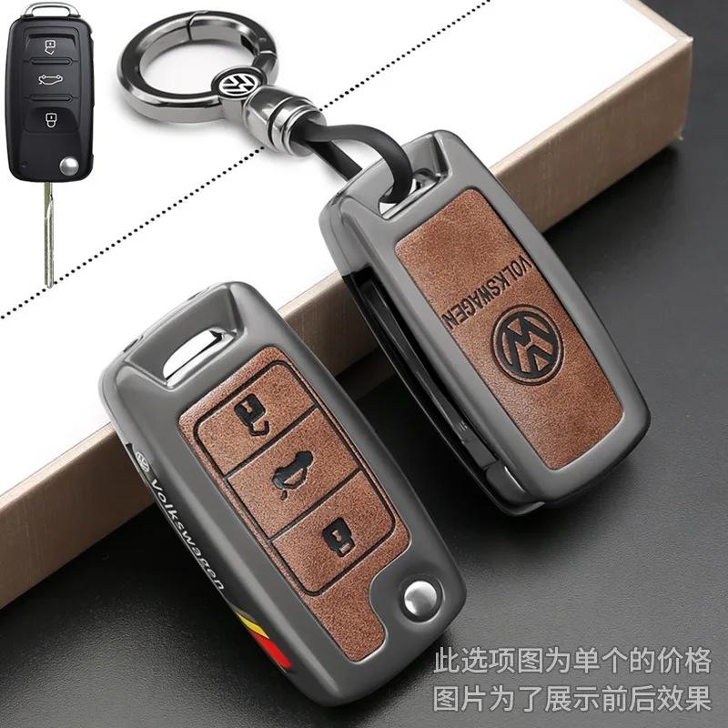 2025 Hot Leather Alloy Car Remote Key Case Cover for Volkswagen Polo Golf Passat Tiguan Beetle Caddy T5 Up Skoda Octavia Seat Le