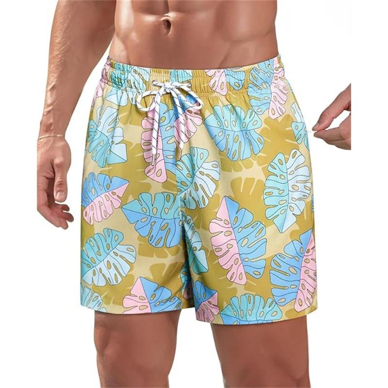 Vibrant Coconut Pattern Men Beach Shorts Lightweight Quick Dry Swim Shorts For Casual Daily Wear Beach Days And Fresh Summer