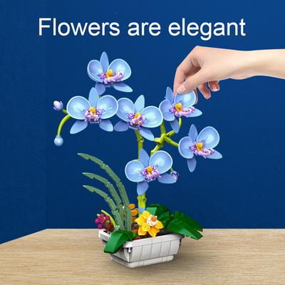 DIY Moth Orchid Building Blocks Toy Flowers Display Art Phalaenopsis Romantic Kit Assembly Bricks Bouquet Fragments Gift