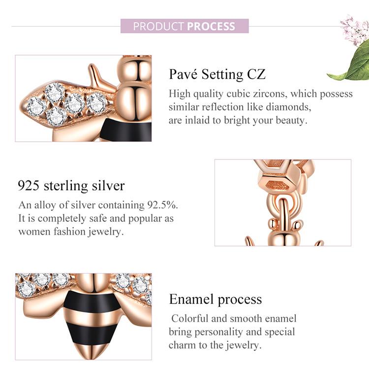 WOSTU Cute Little Bee Charm Genuine 925 Sterling Silver for Original Bracelet Brand Female Silver Jewelry