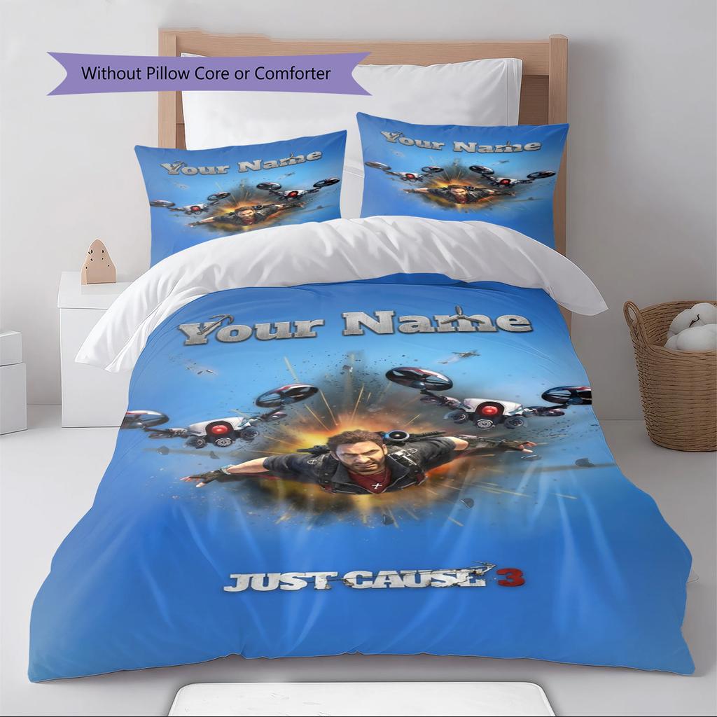 Name Custom Just Cause Pattern Bedding Set Quilt Cover Pillowcase Home Decor Gift (1 * duvet cover + 2 * pillowcase, without core)