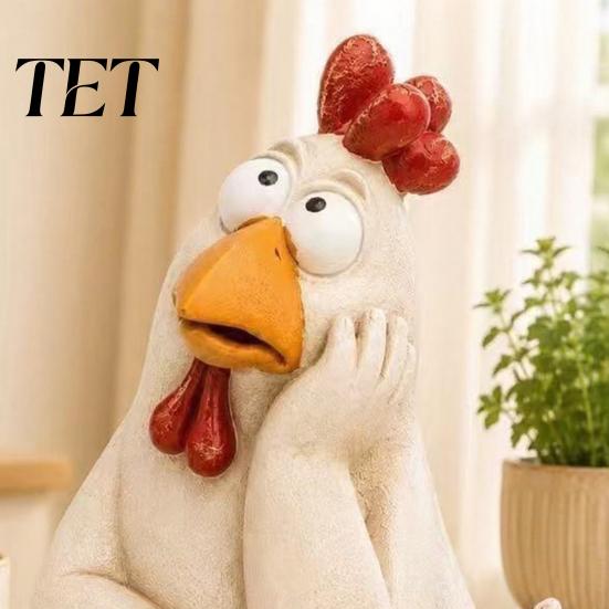 Lifelike Hen Statue for Patio Funny Chicken Garden Statue, Resin Figurine, Farmhouse Outdoor Statues Yard Decor Balcony Flowerpot, Lawn, Decoration