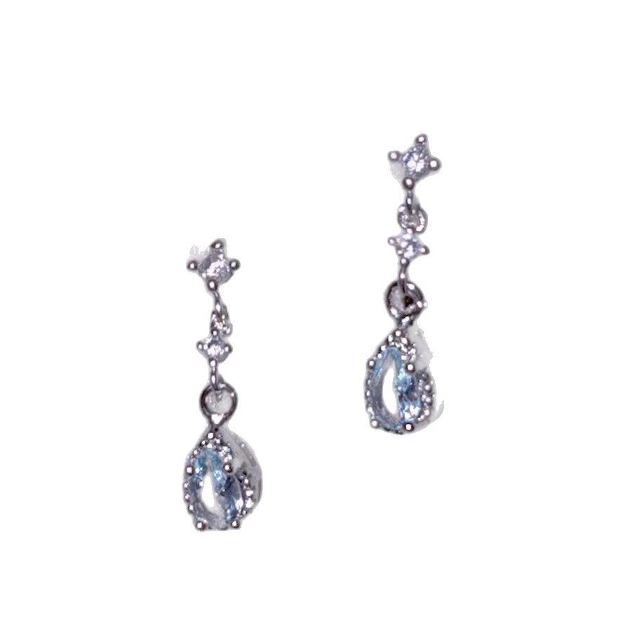 Temperament Light Blue Drop Earrings Lightweight Luxury with High-level Sense of Earrings Niche Tassel Ear Clips Affordable Dainty Earrings Daily Wear