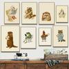 Funny Otter Toilet Paper Duck Reading On Toilet Poster Raccoon Animal Wall Art Bathroom Canvas Painting Print Nursery Home Decor