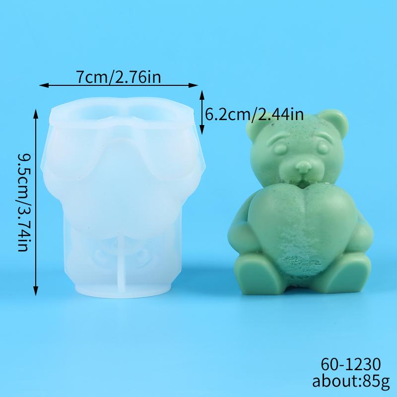 Bear Candle Silicone Mold for Valentine's Day Gift 3D Bear with Heart Aromatherapy Soap Plaster Gypsum Ornament Mould Home Decor