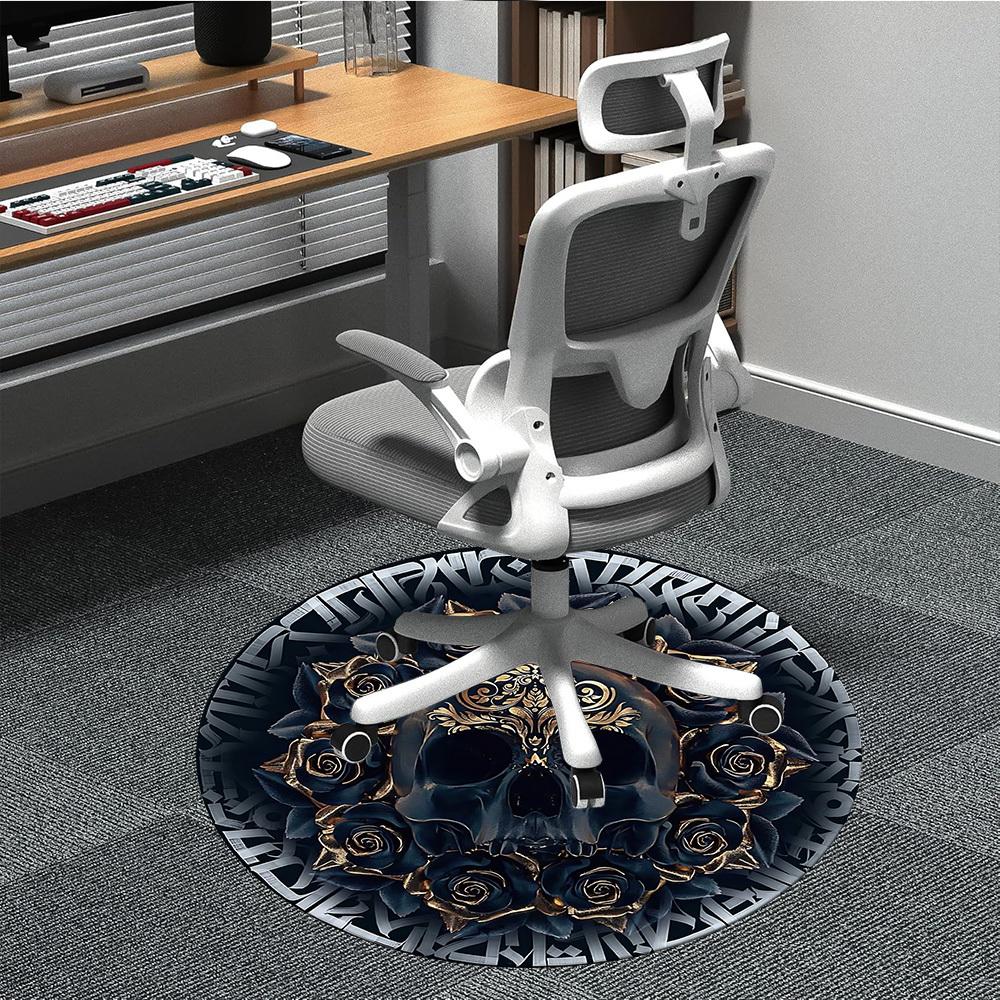 

1pc Gothic Skull Decor Chair Carpet for Office, Round Non Slip Durable Large Size Office Carpet, Suitable for Office 80cm
