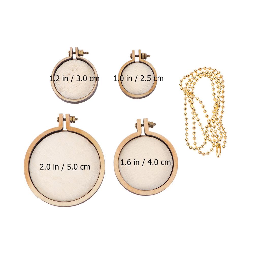 5Pcs Wood Cross Stitch Fixing Frames Mini Round Hoops 25Cm 3Cm 4Cm 5Cm Set Gold Bead Chain Embroidery Sewing Crafting Stitching