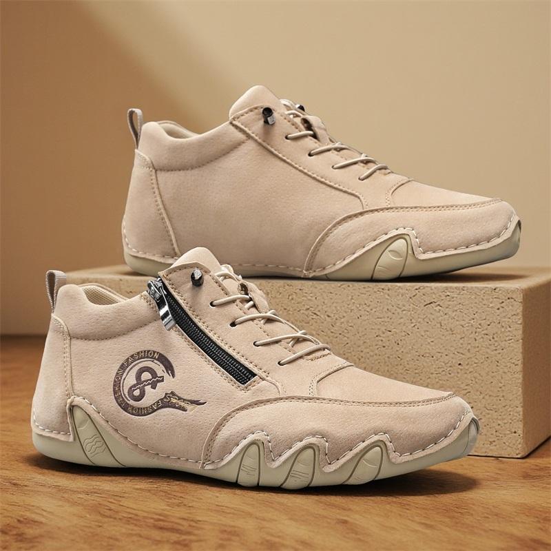 Men's Casual Shoes Side Zipper Short Boots Versatile Flat Bottom Trendy Fashionable Men's Shoes Suitable for Outdoor Sports