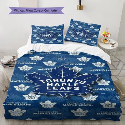 Toronto Maple Leafs Pattern Bedding Set Quilt Cover Pillowcase Home Decor Gift (1 * Duvet Cover + 2 * Pillowcase, Without Core)