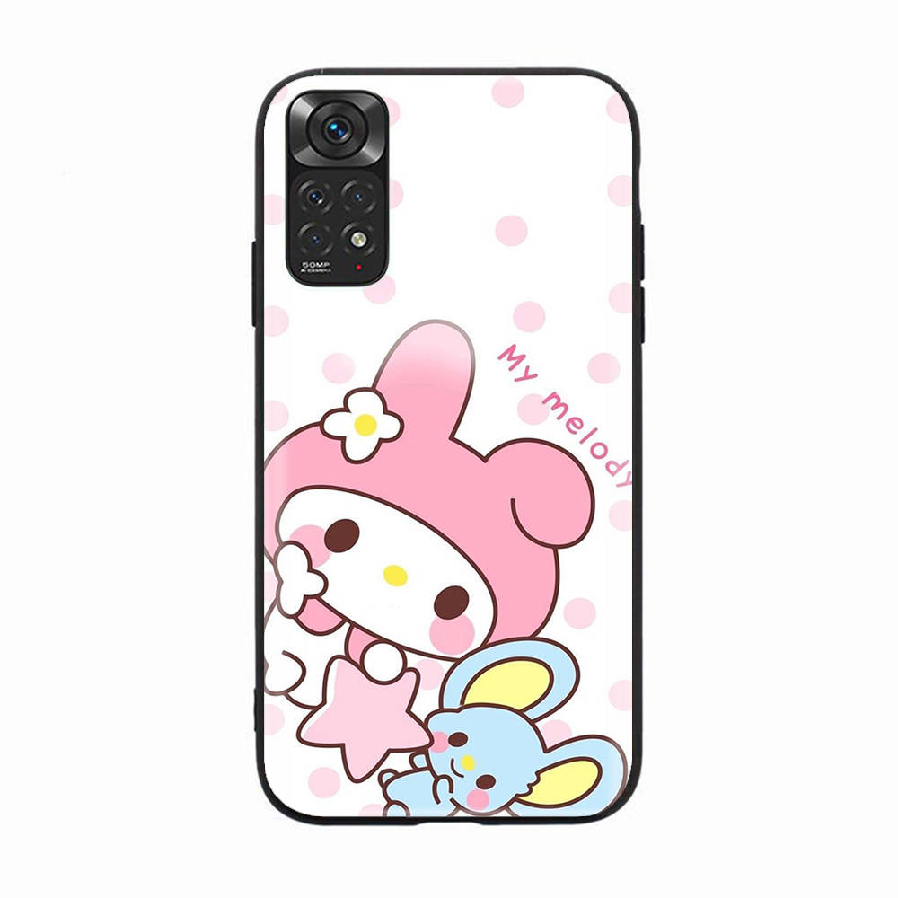 H-10 My Melody Black Sofe Case for iPhone 16 15 Plus 14 13 Mini 12 11 Pro 8 6 6S SE 5 XR XS Max Realme C30 C33 C32 9I VIVO V29 V27 V23 Y36