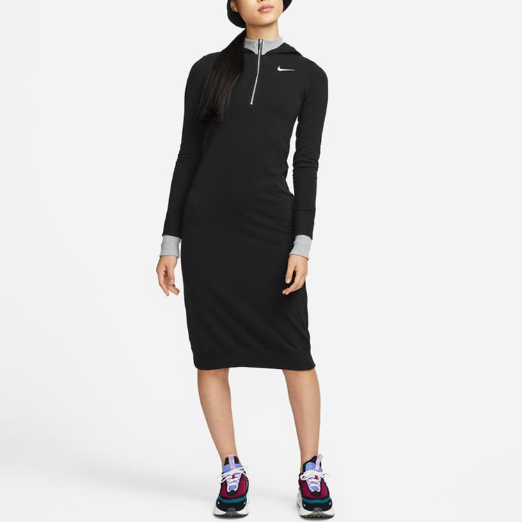 Nike Hooded Slim Fit Long Sleeve Dress Women Dresses Black Dark-Gray Dark-Smoke-Gray DD5091-010