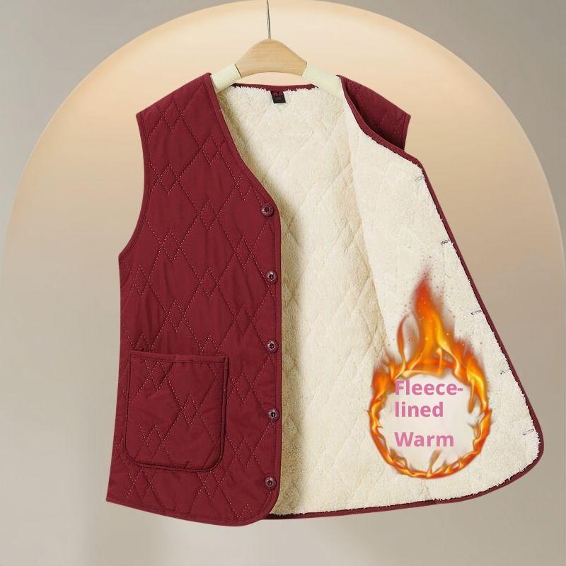 New autumn and winter fleece-lined vest for mothers, thickened and warm, suitable for wearing indoors or as an outer layer to protect against the