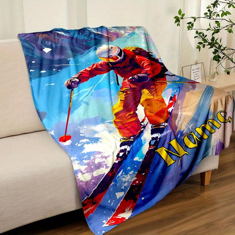 Skiers Shawl Blanket Personalized Name Option Soft Comfortable Stylish For Bedroom Bed Sofa Office Camping Warming Perfect Gift For All Seasons