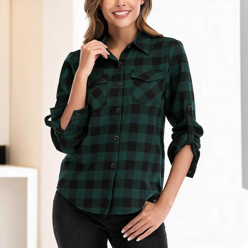 Womens Fall Winter Long Sleeve Plaid Shirt Women